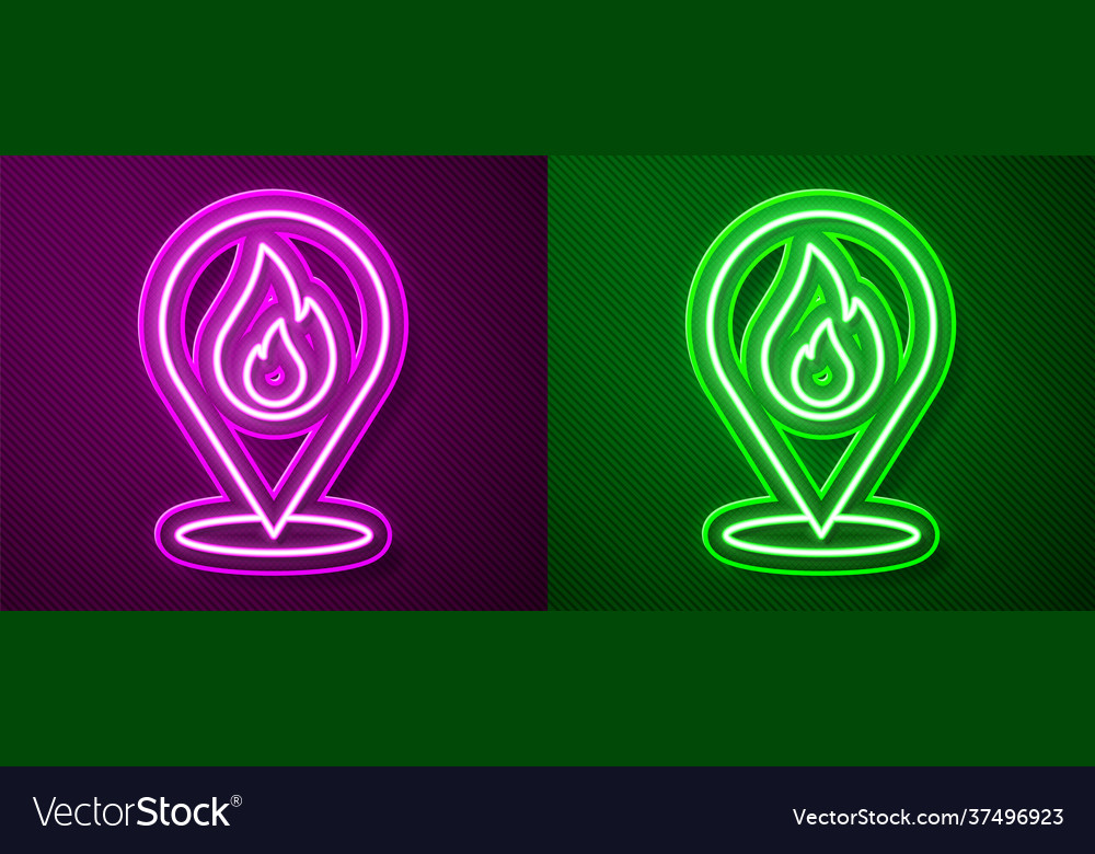 Glowing neon line map pointer with fire flame icon Vector Image Glowing neon line map pointer with fire flame icon