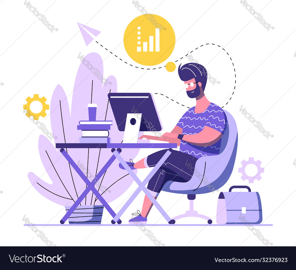 Handsome man is working on computer a man Vector Image
