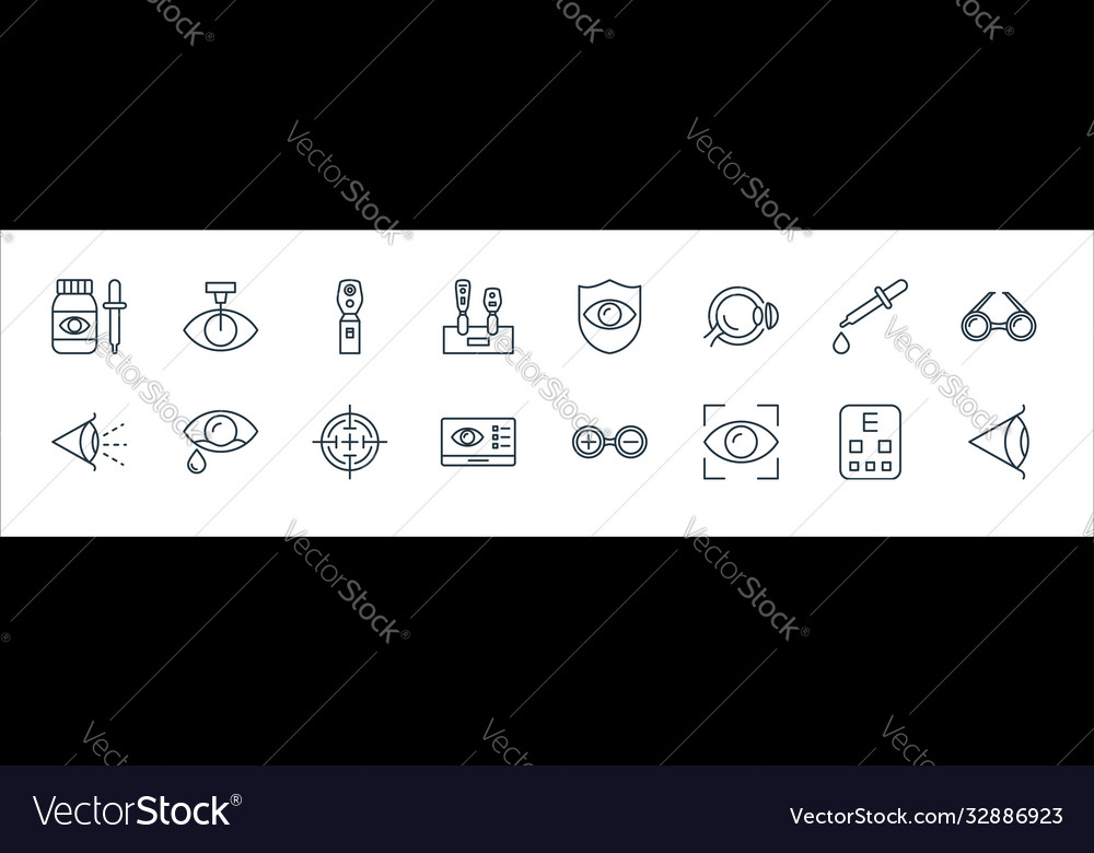 Opthalmology line icons linear set quality vector image Opthalmology line icons linear set quality