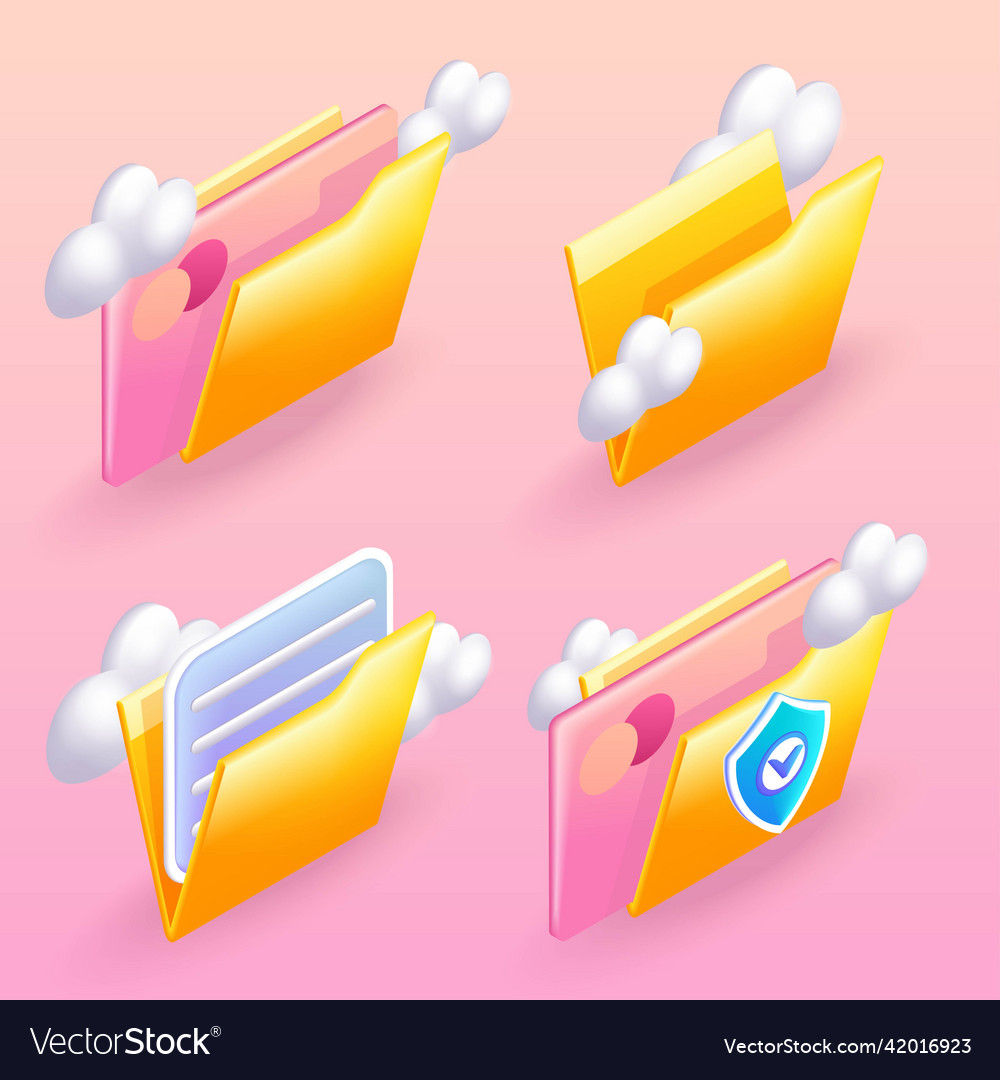 Set of trending 3d isometric icon cartoon folders