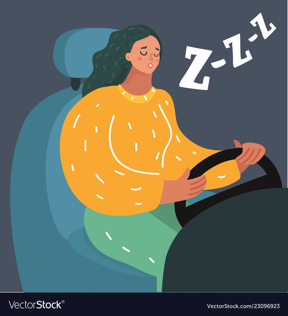 sleepy-female-driver-dozing-off-while-driving-vector-image