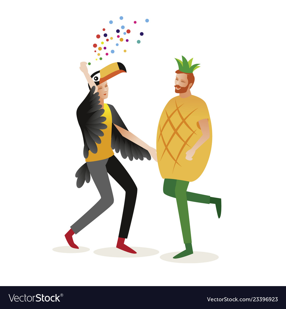 Two men in carnival costumes jungle masquerade Vector Image