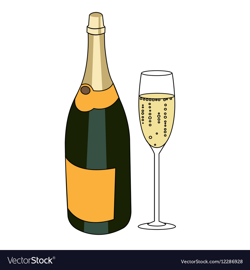 Bottle of a sparkling wine and glass champagne