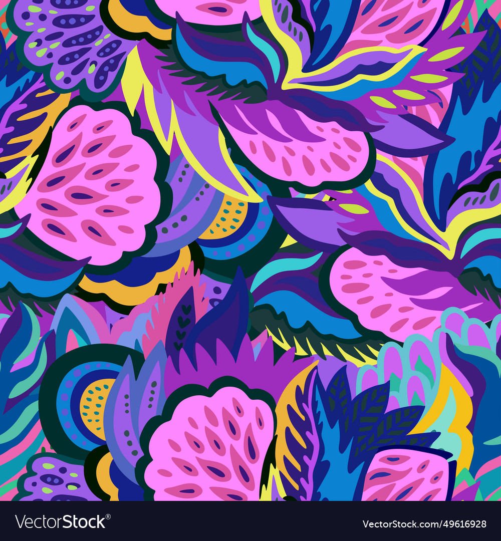 Bright seamless psychedelic pattern with abstract Vector Image Bright seamless psychedelic pattern with abstract