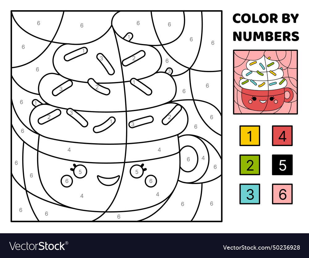 Cup and hot drink color by number squishmallow Vector Image