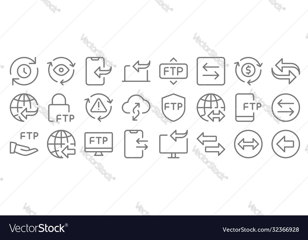 Data transfer line icons linear set quality