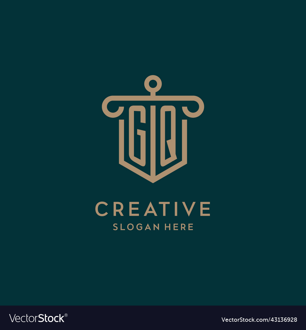 Gq monogram initial logo design with shield