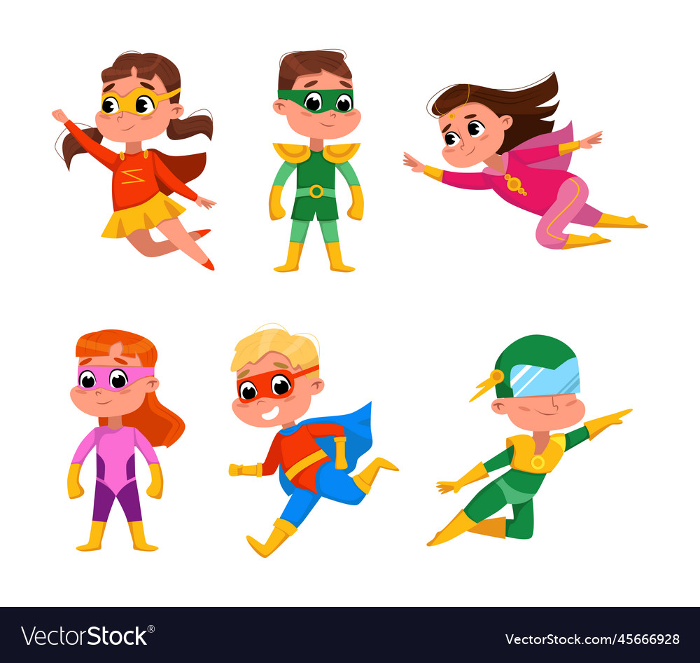 Happy smiling kids wearing colorful superhero Vector Image