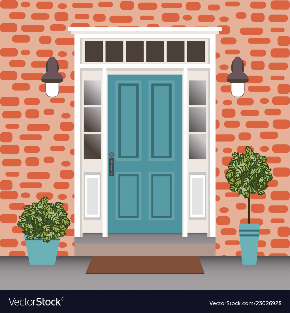 House door front with doorstep and mat steps Vector Image