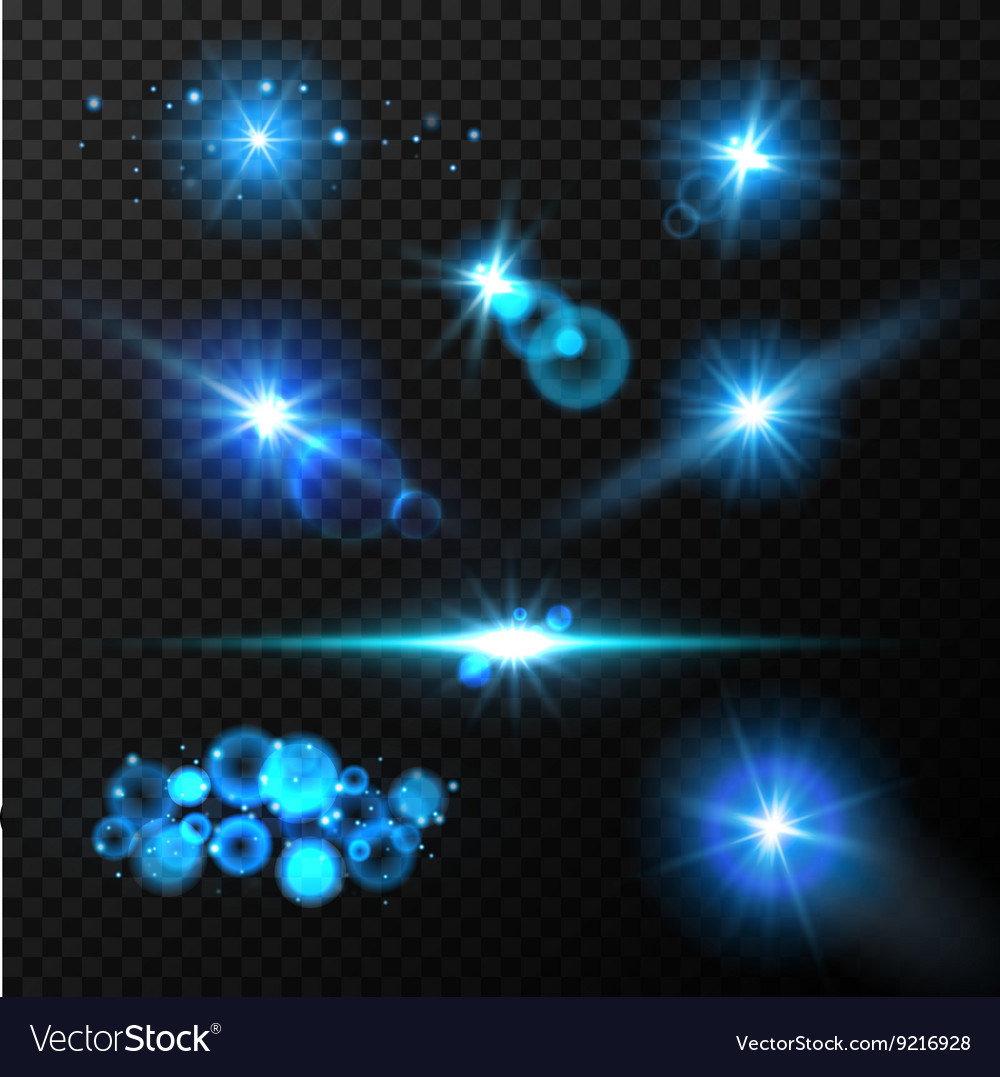 Realistic glow blue light effects Lens flare set Vector Image