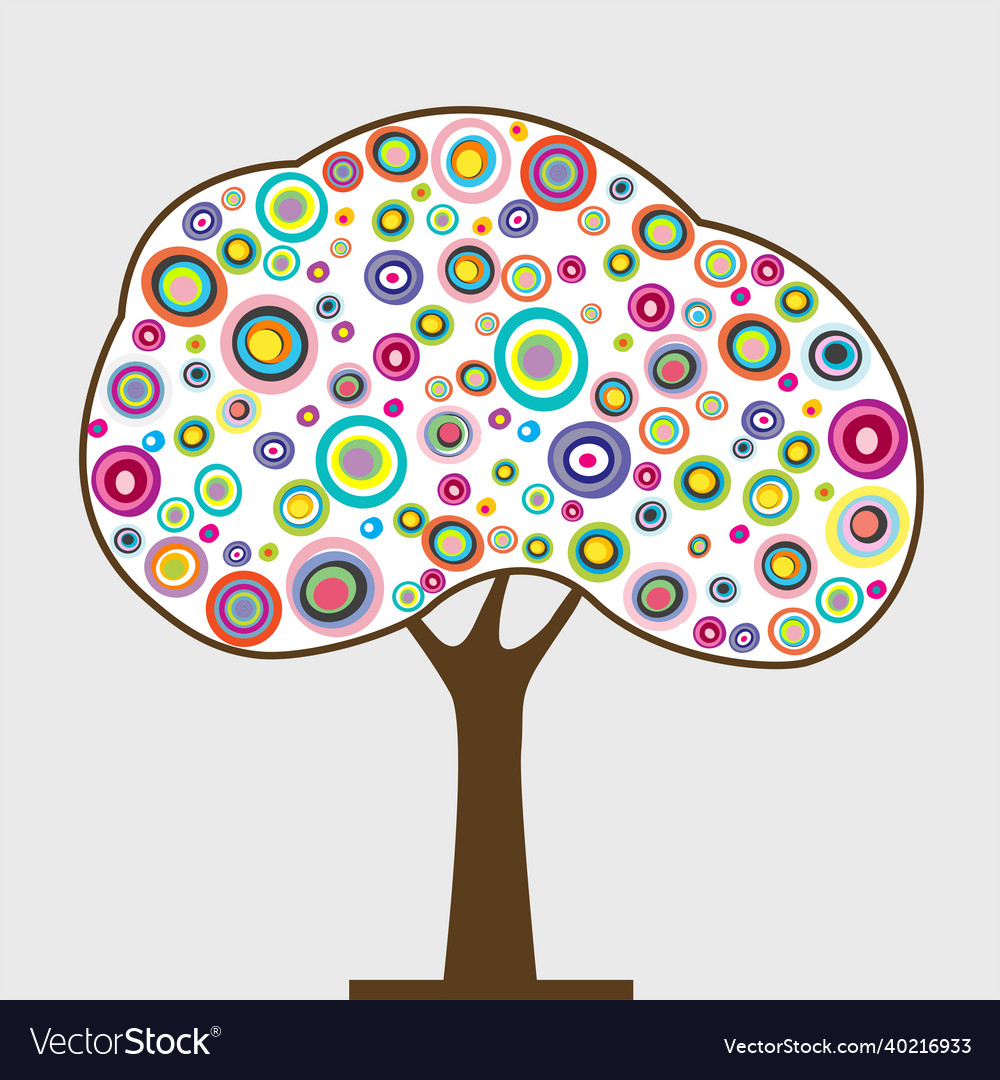 Abstract colorful tree with circles and dots