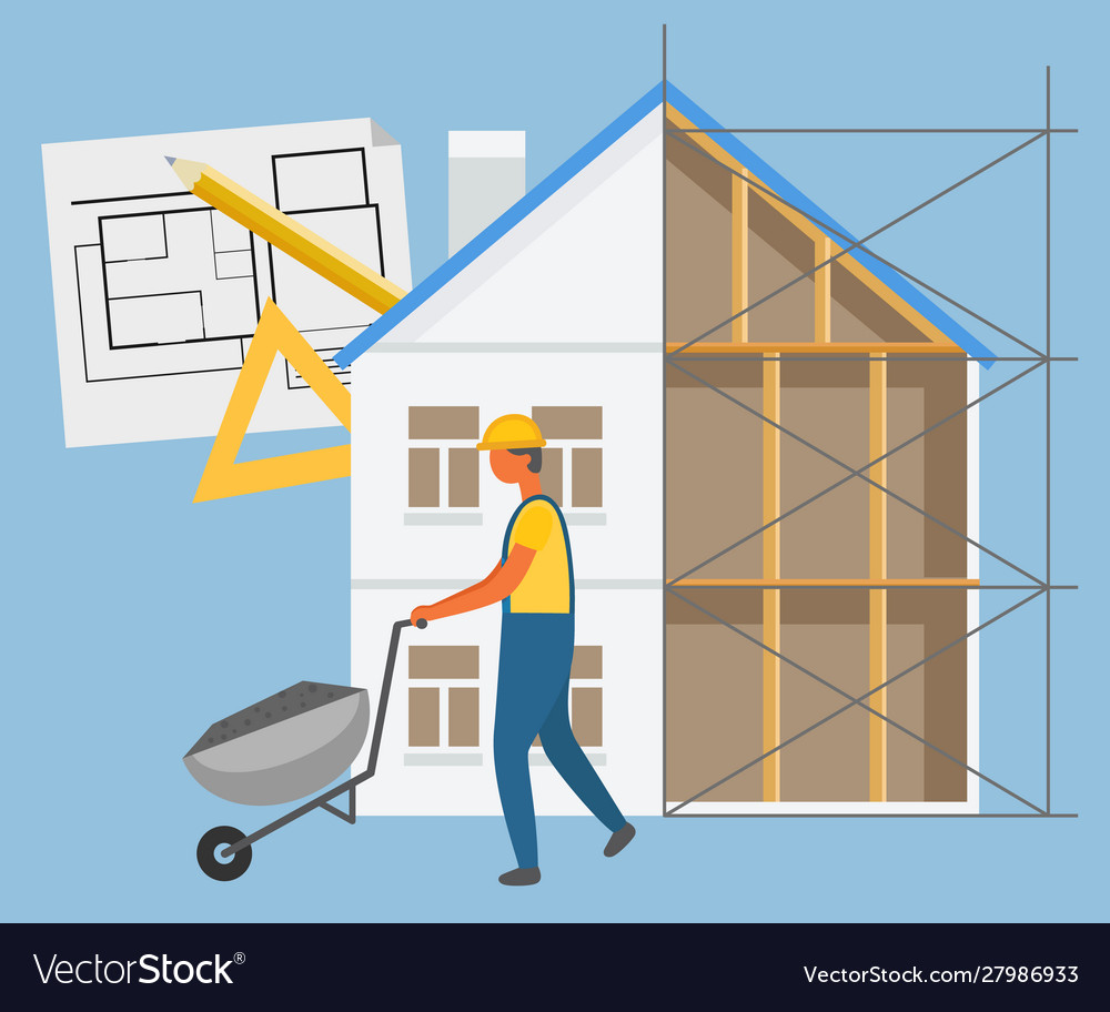Building construction builder with truck vector image Building construction builder with truck