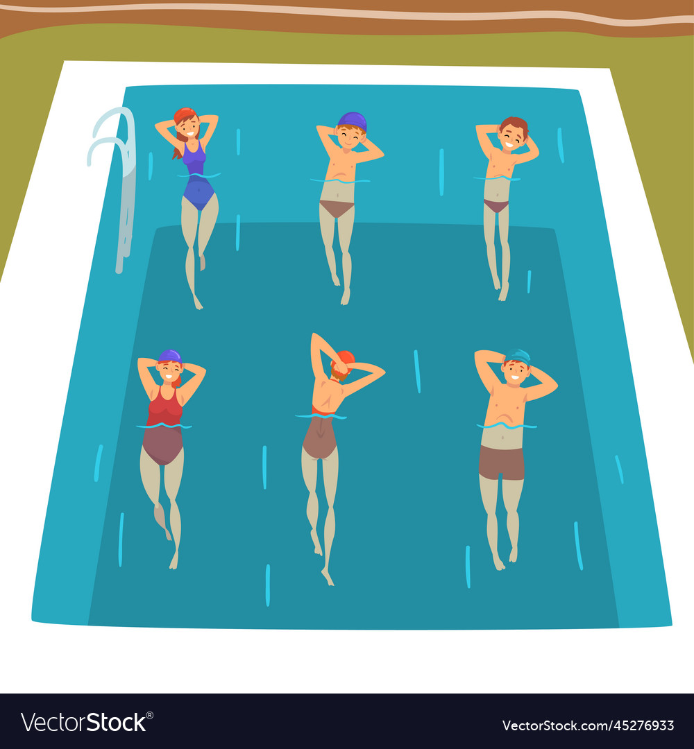 Cheerful people doing aqua aerobics in swimming