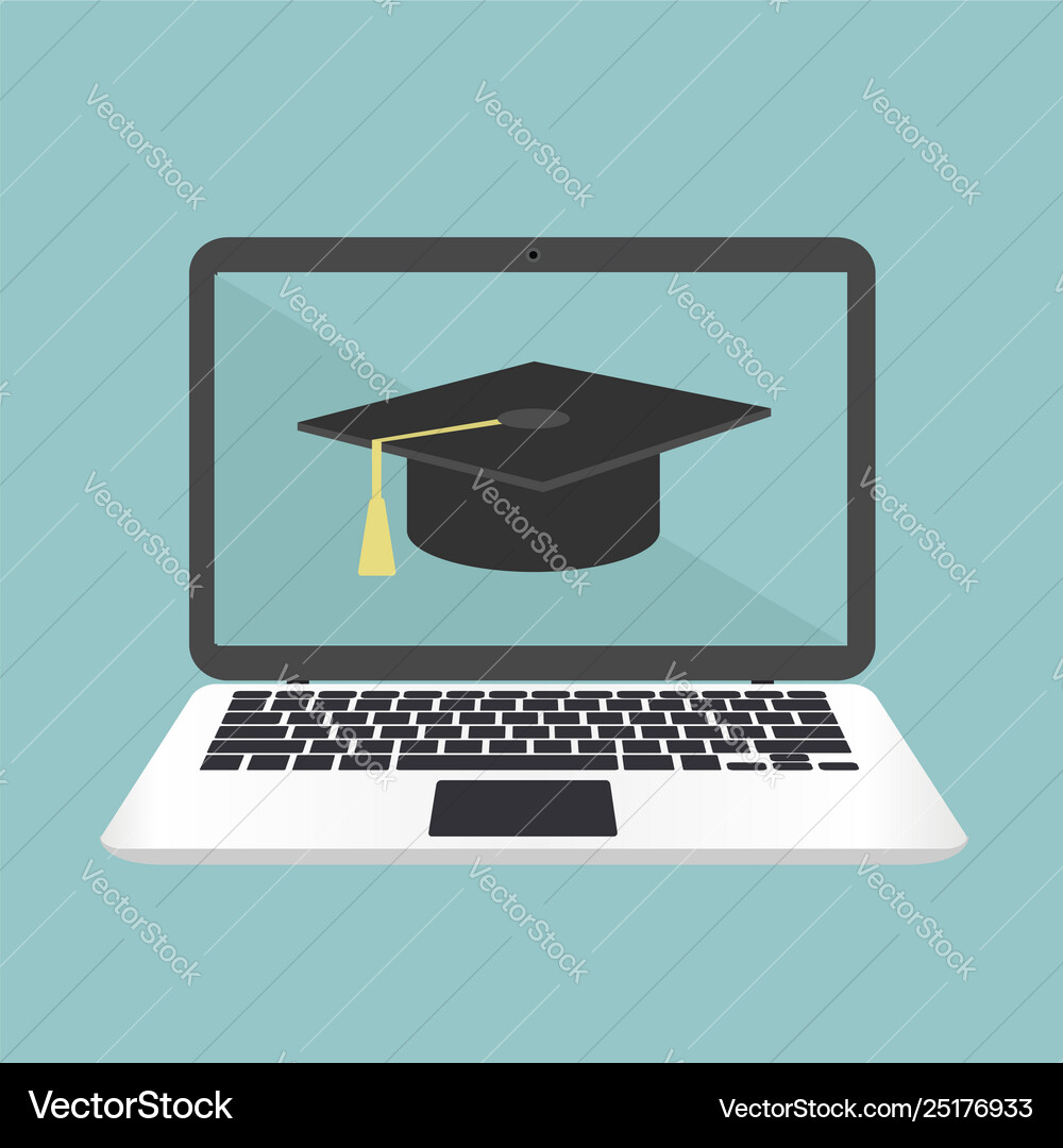 E-learning laptop concept with graduation cap Vector Image