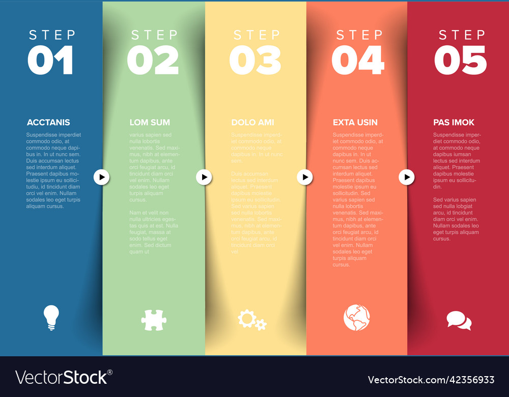 Five progress block steps template vector image Five progress block steps template