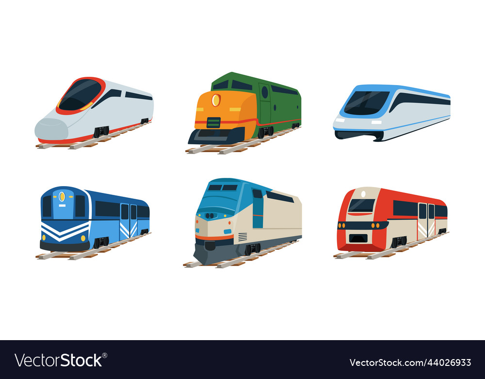 Retro and modern train locomotives set freight