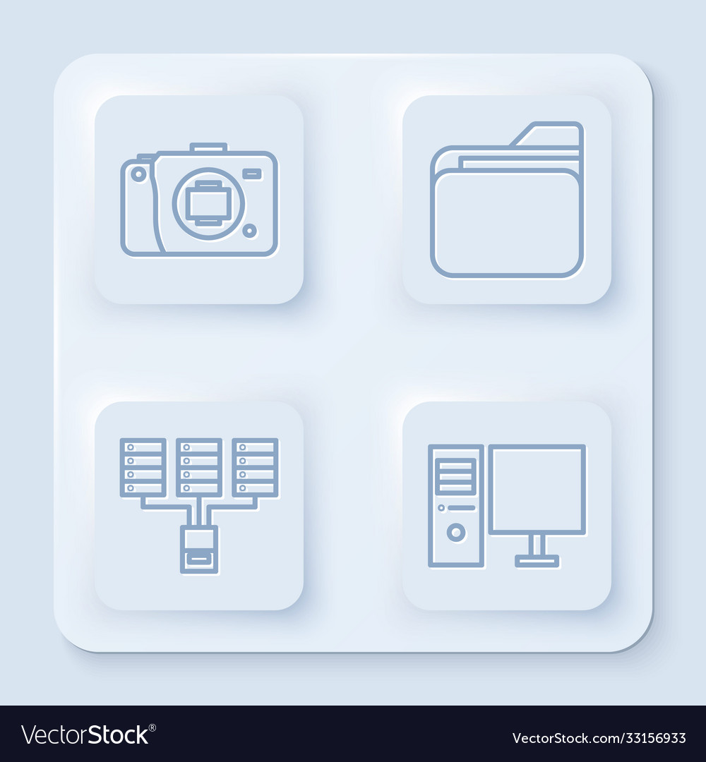Set line mirrorless camera document folder vector image Set line mirrorless camera document folder