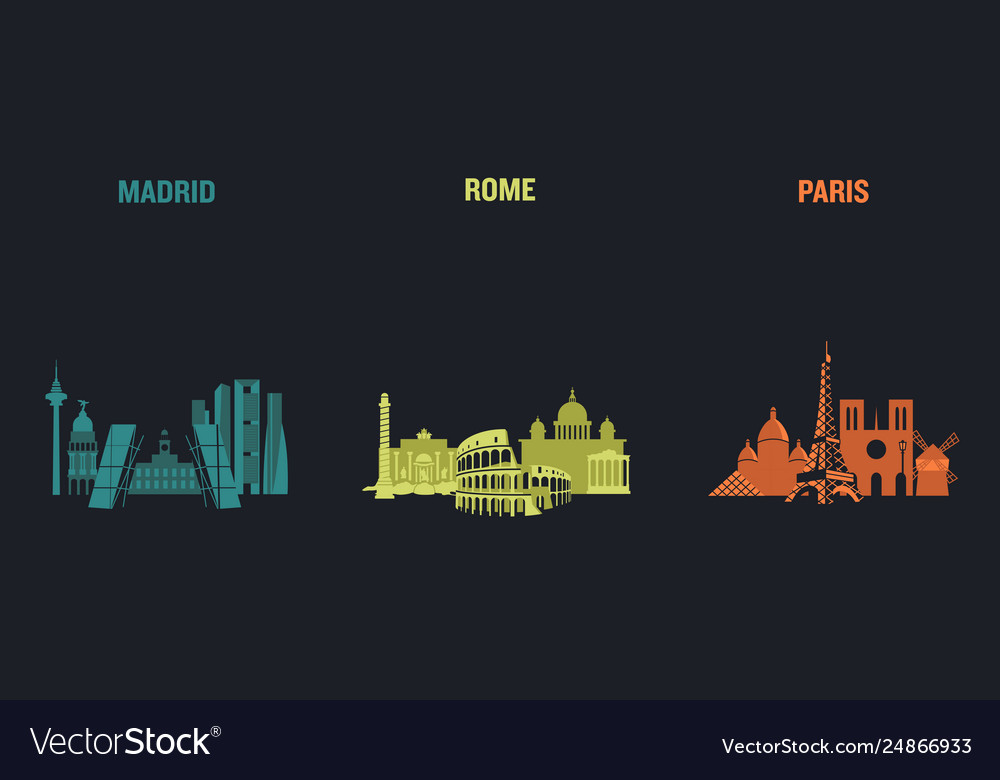 Skyline madrid rome and paris