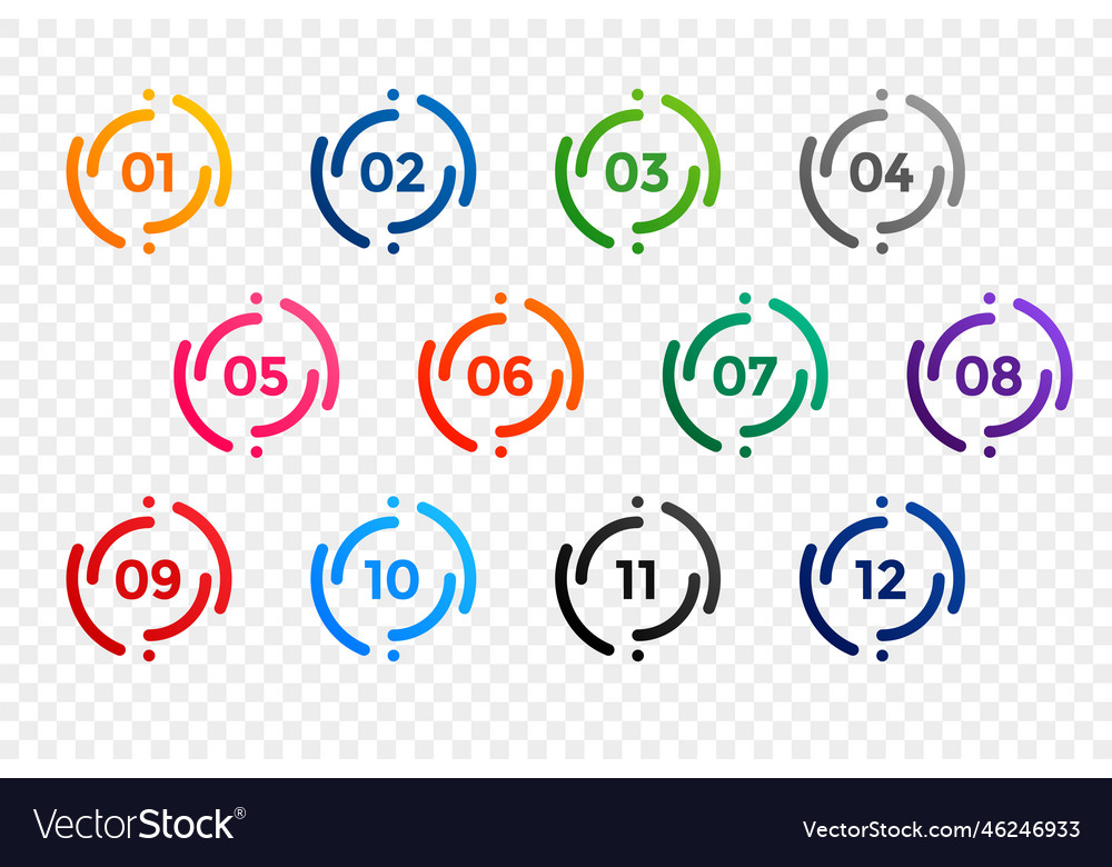 Stylish one to twelve bullet points number set