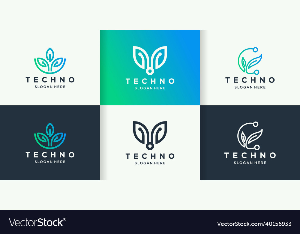 Technology tree leaf with simple line concept vector image Technology tree leaf with simple line concept
