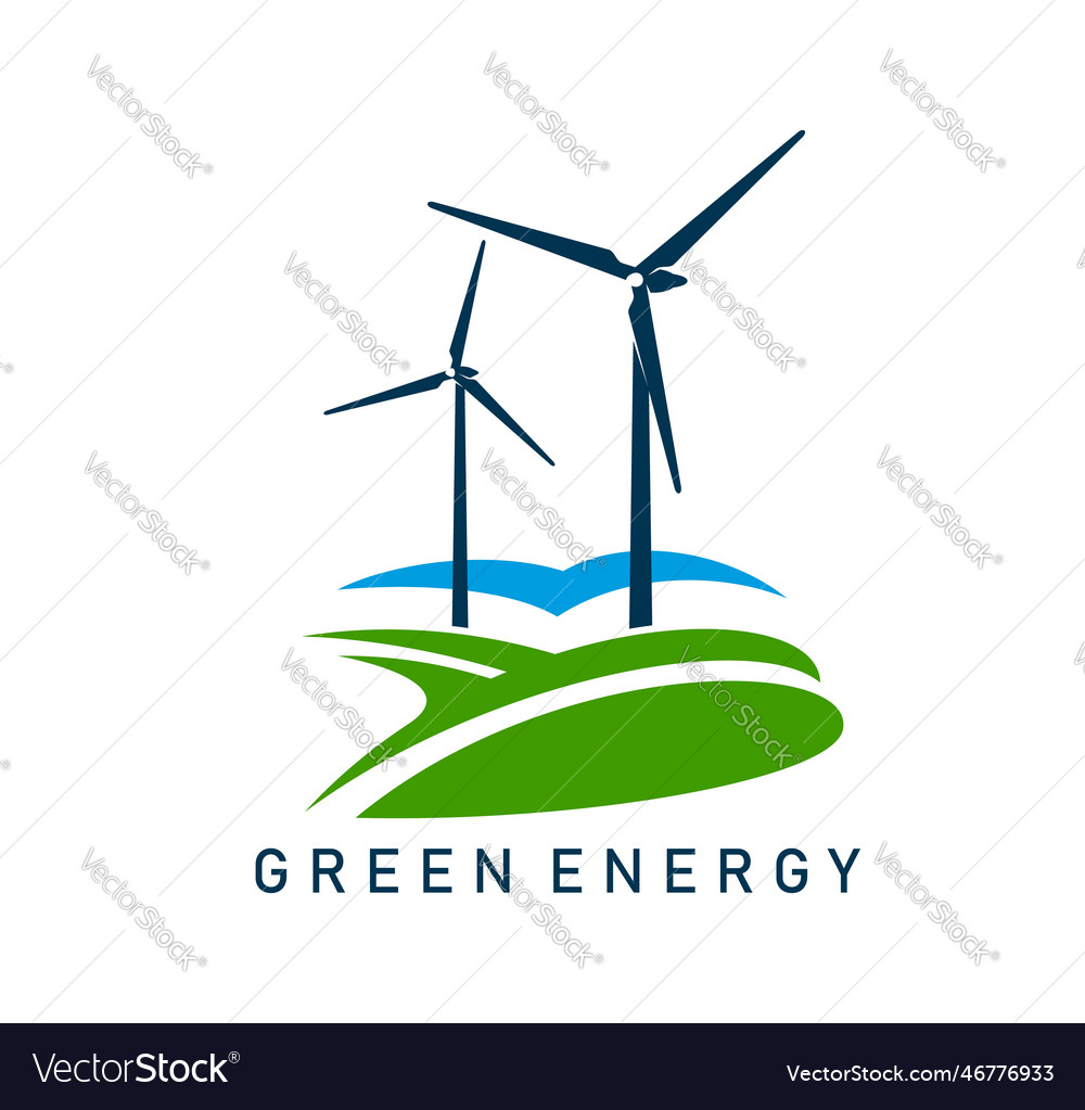 Wind turbine emblem green clean energy icon Vector Image