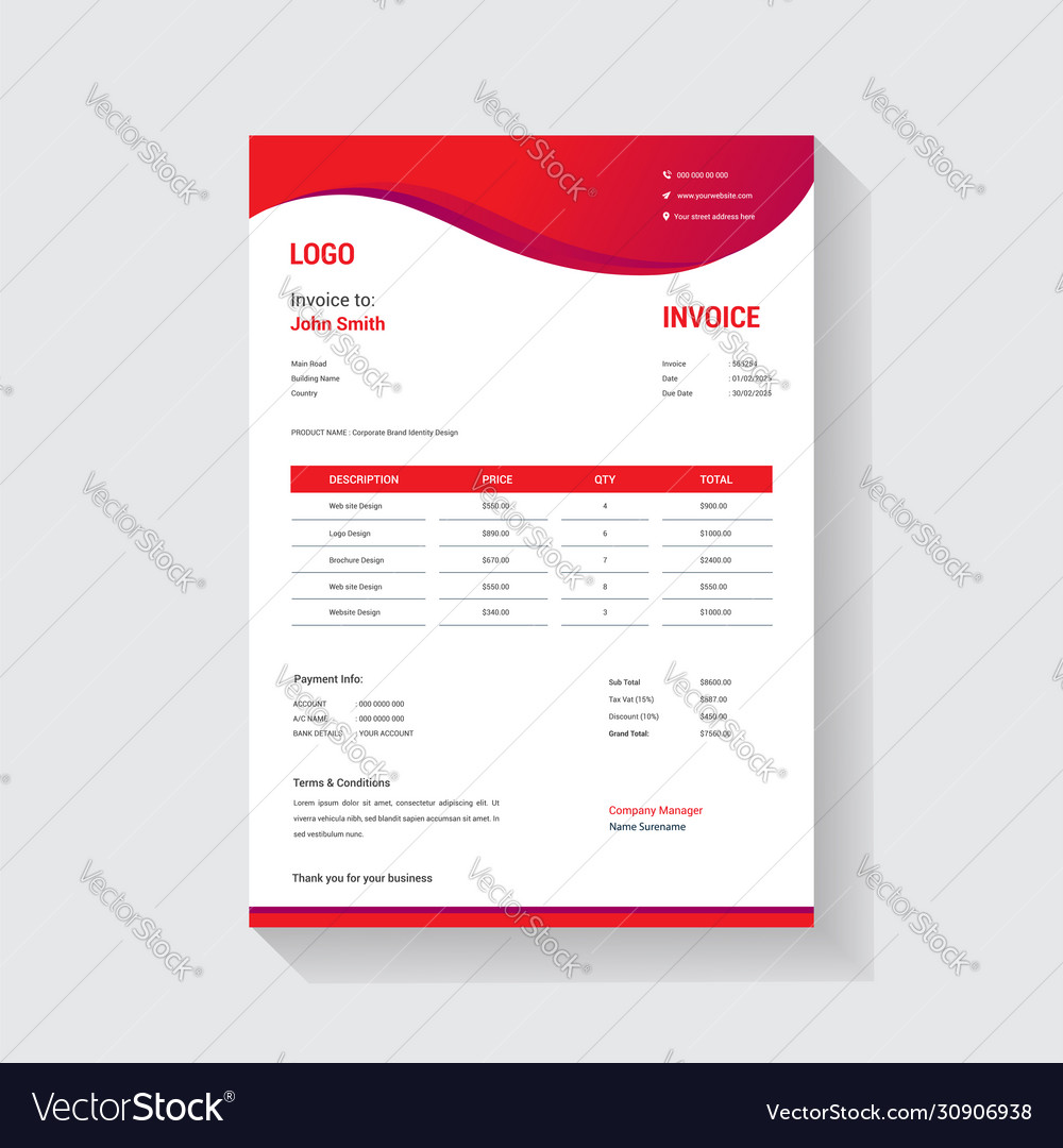 Abstract style invoice design for business Vector Image Abstract style invoice design for business