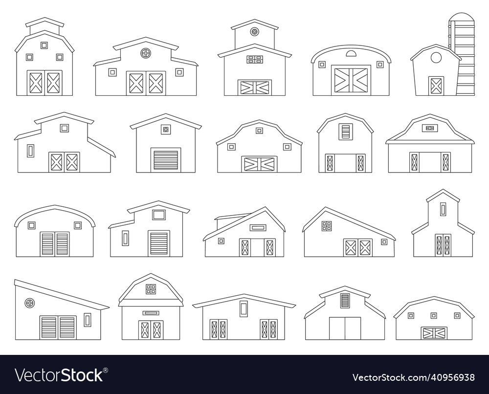 Barn outline icon isolated set