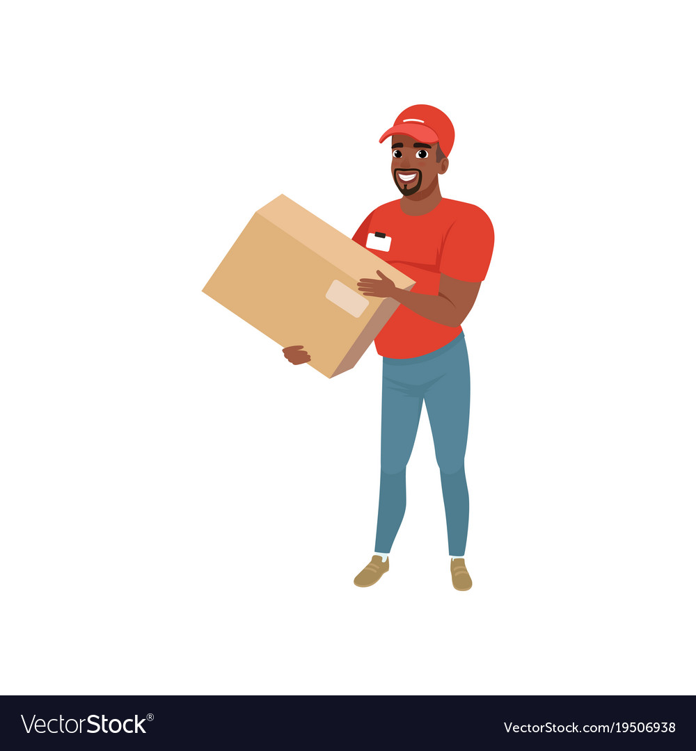 Bearded afro-american man delivering package