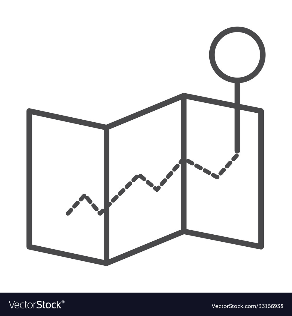 Folded map tracking destination pointer line icon Vector Image Folded map tracking destination pointer line icon