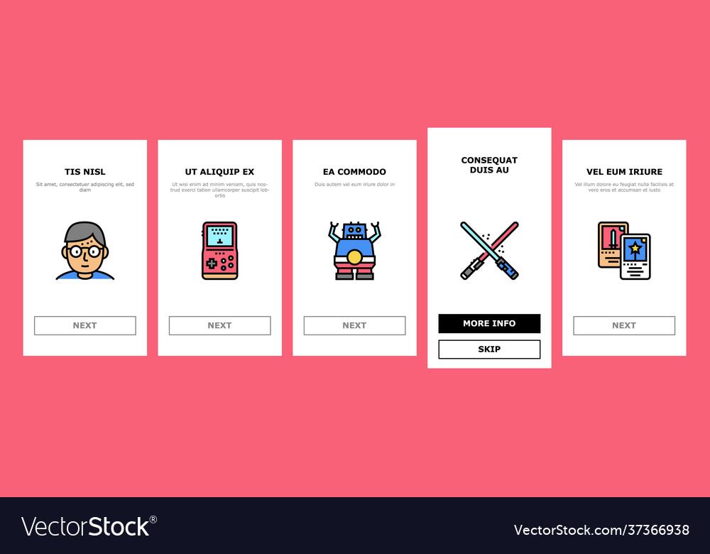 Geek nerd and gamer onboarding icons set vector image Geek nerd and gamer onboarding icons set