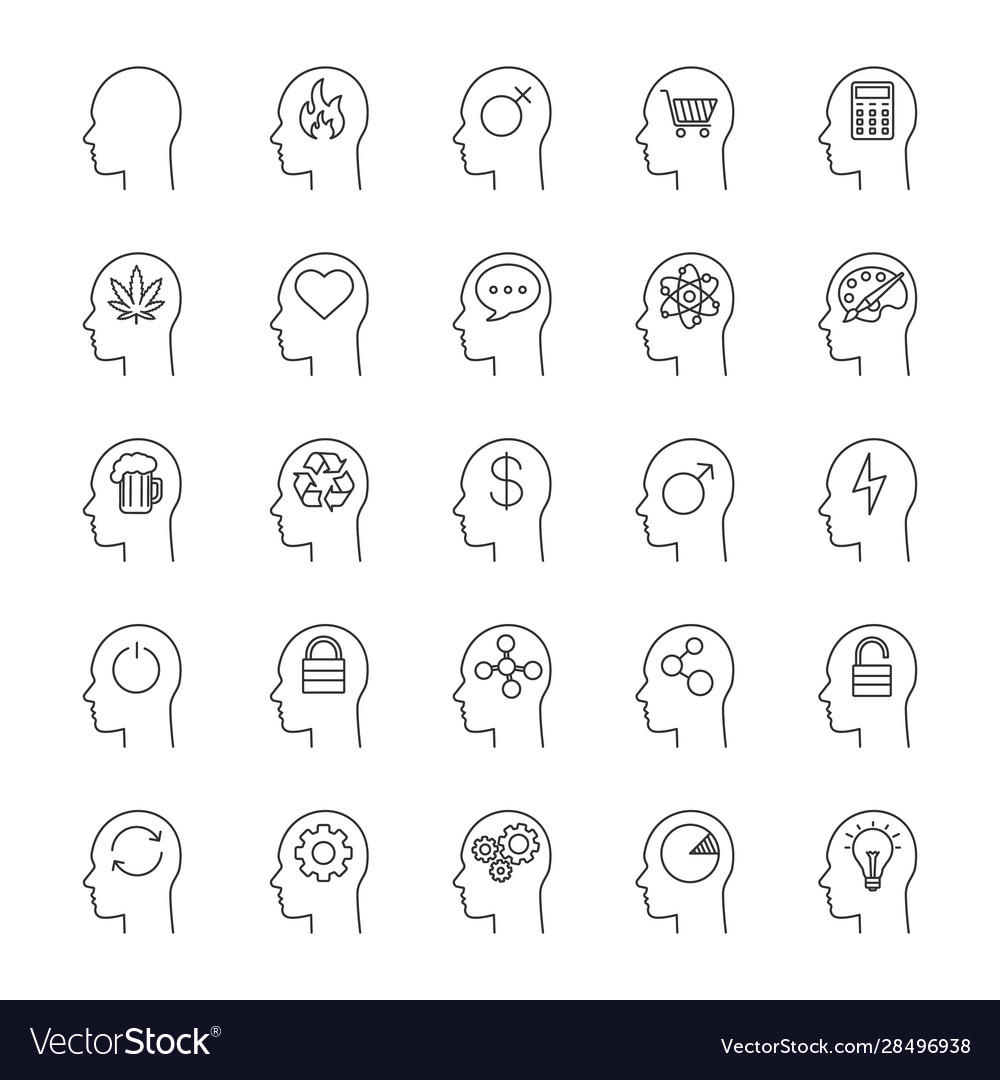 Inside head linear icons set vector image Inside head linear icons set