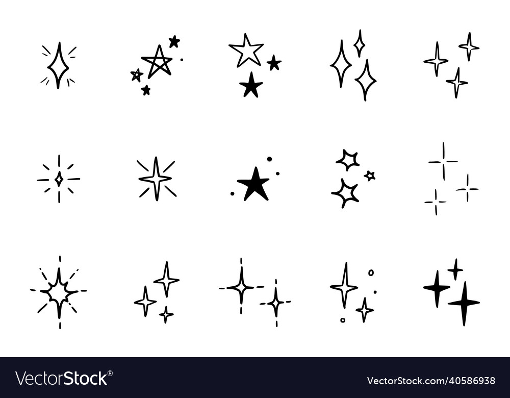 Line star glitter shine of doodle set Royalty Free Vector