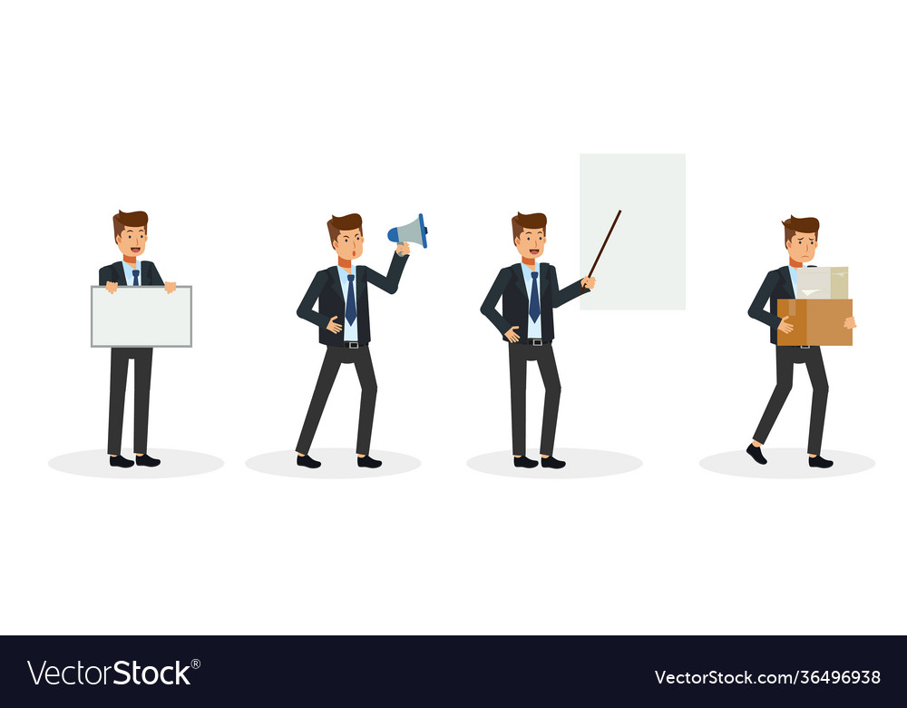 Set a businessman in different poses cartoon