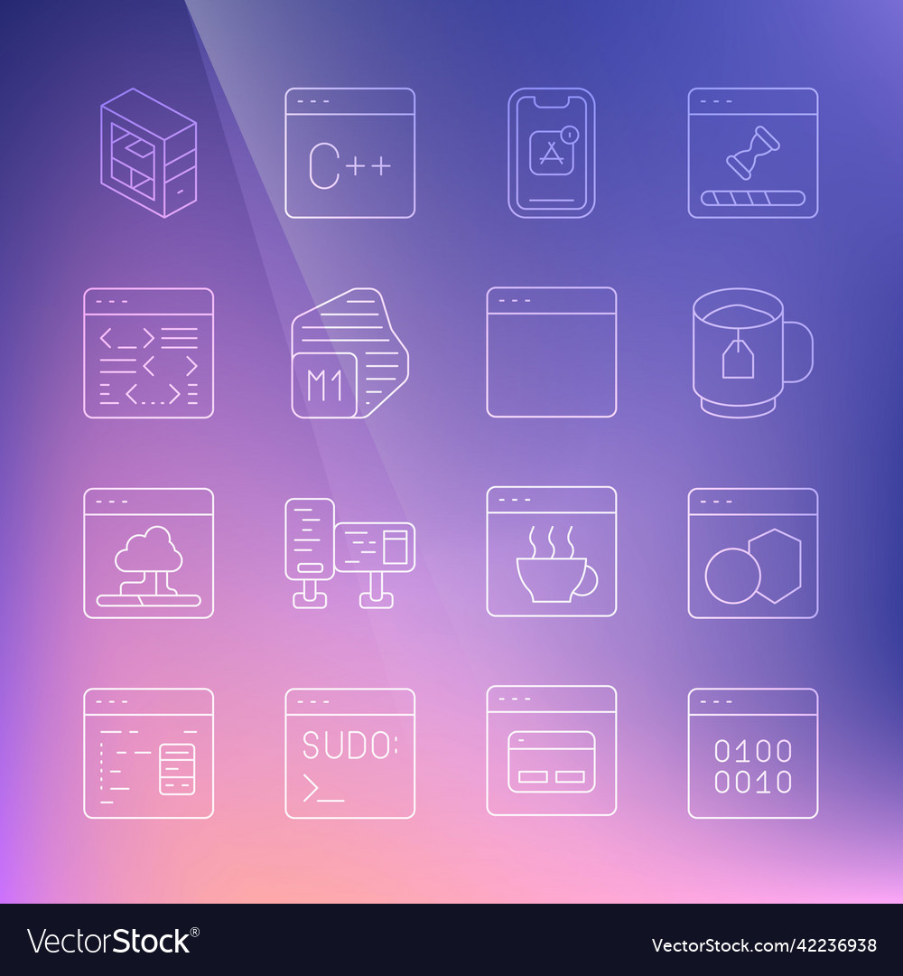 Set line binary code software cup tea vector image Set line binary code software cup tea