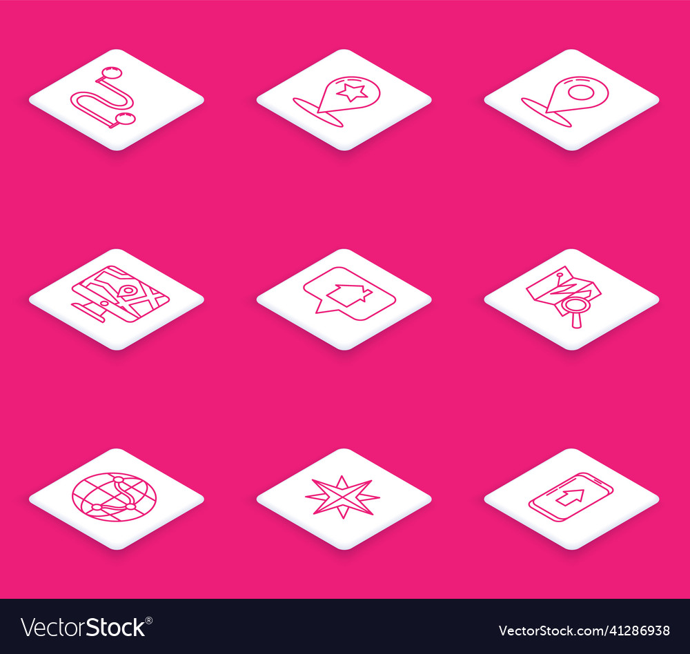 Set line route location map pointer with star vector image Set line route location map pointer with star