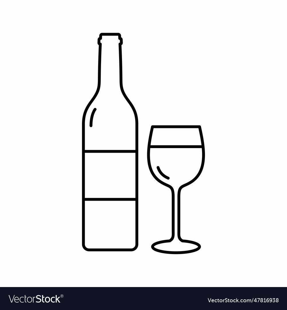 Wine Bottle With Glasses Outline Icon Royalty Free Vector