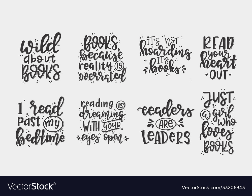 Books and reading lettering set hand drawn