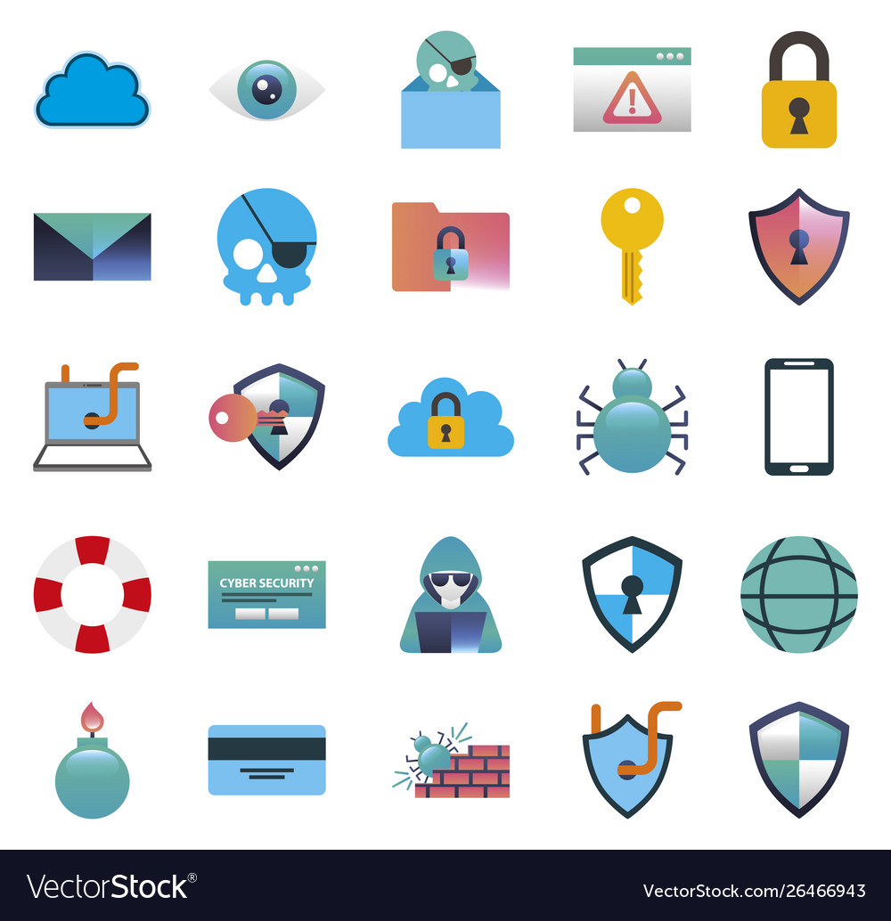 Bundle cyber security colorful set icons