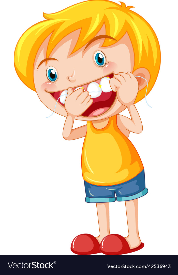 Cute girl cartoon character flossing teeth Vector Image