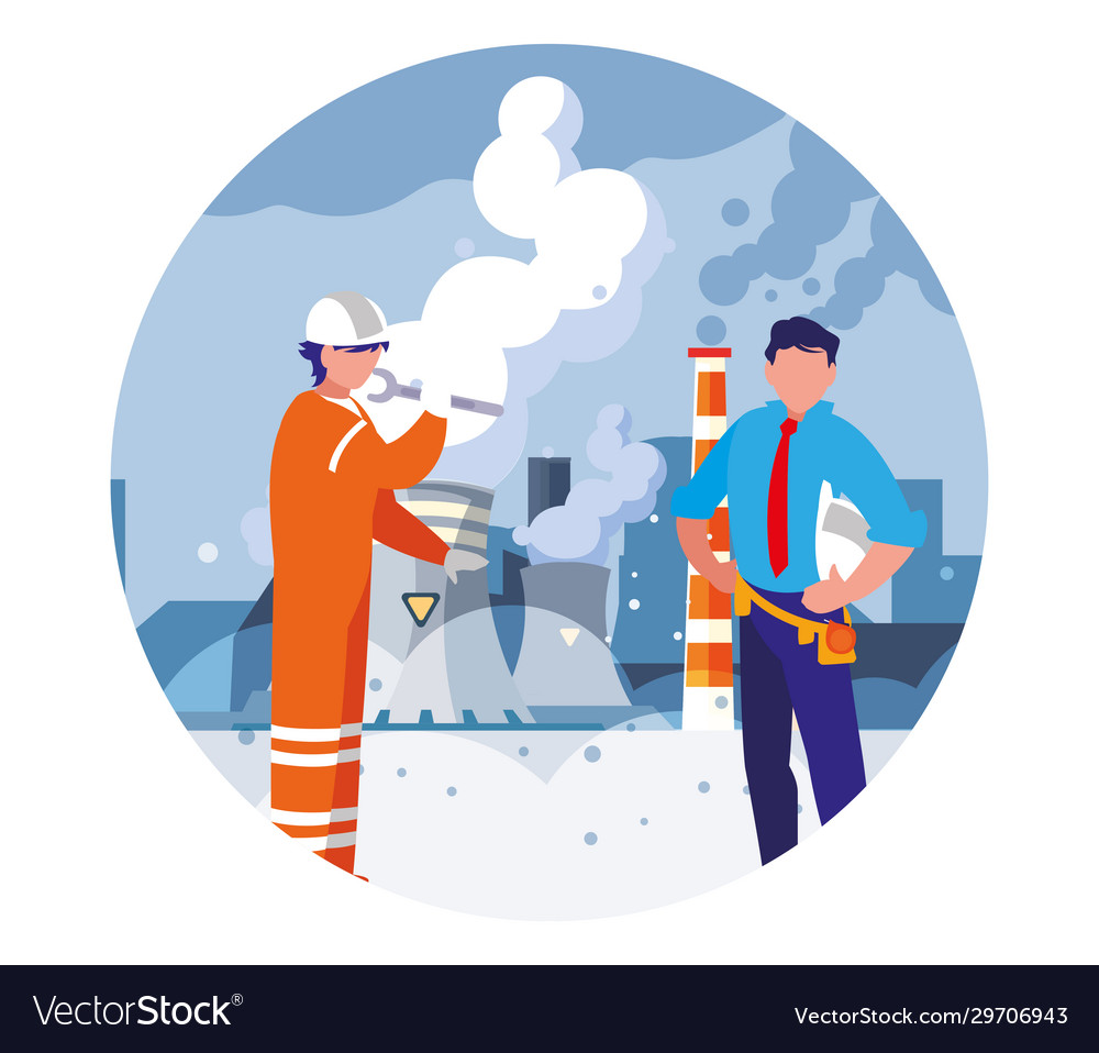 Engineer man with work tools in factory vector image Engineer man with work tools in factory