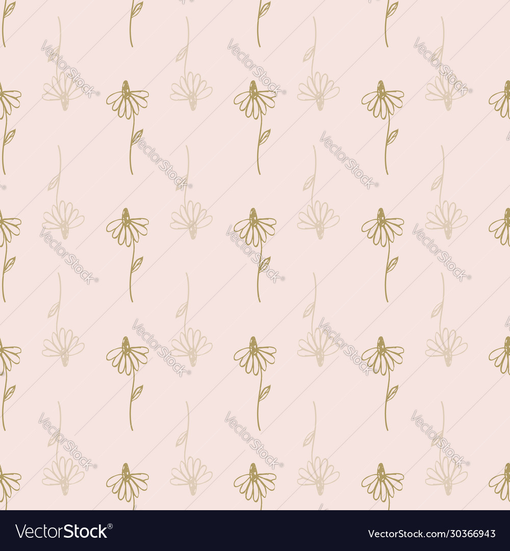 Golden wild flower repeat pattern line art print