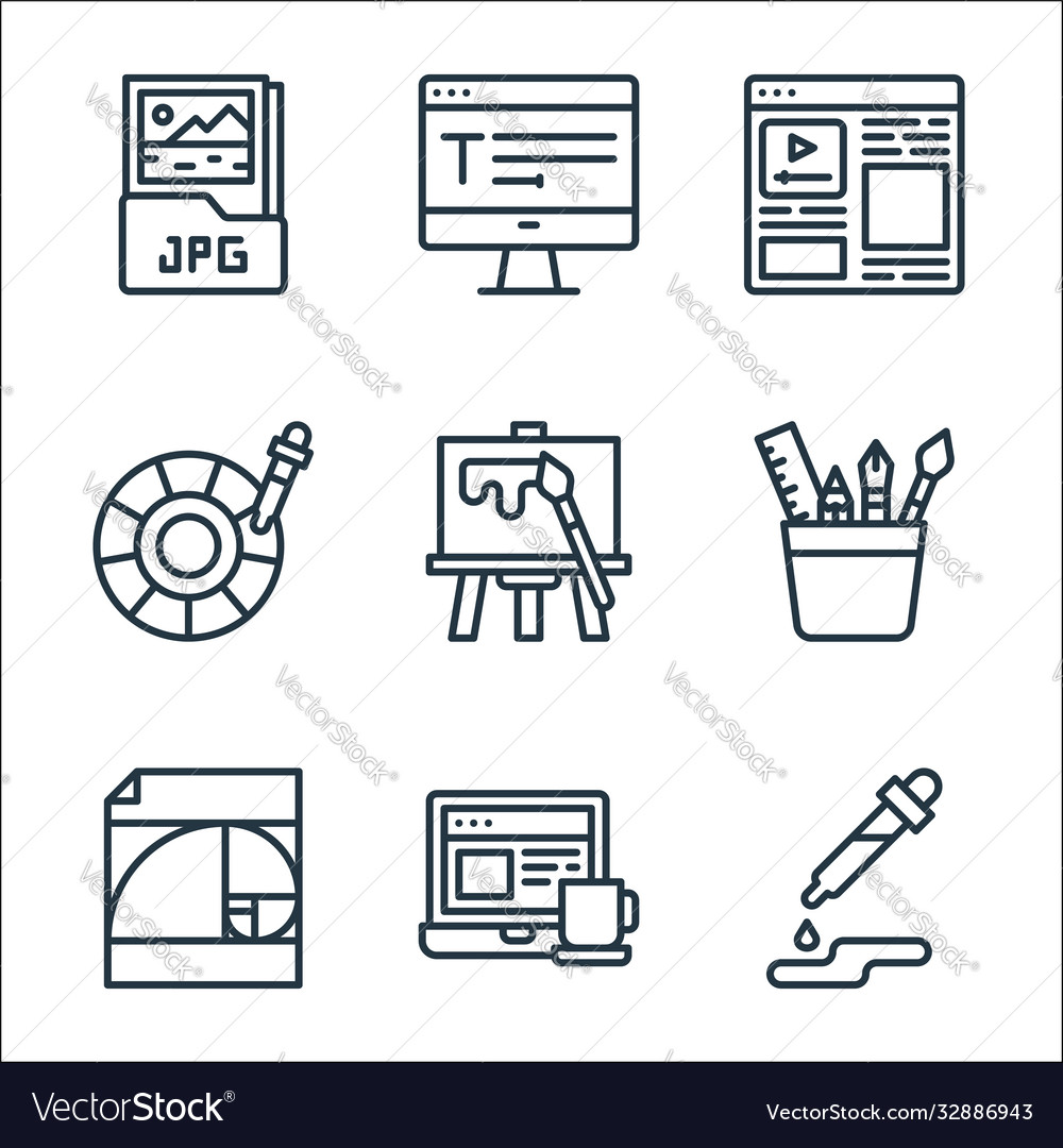 Graphic design line icons linear set quality vector image Graphic design line icons linear set quality