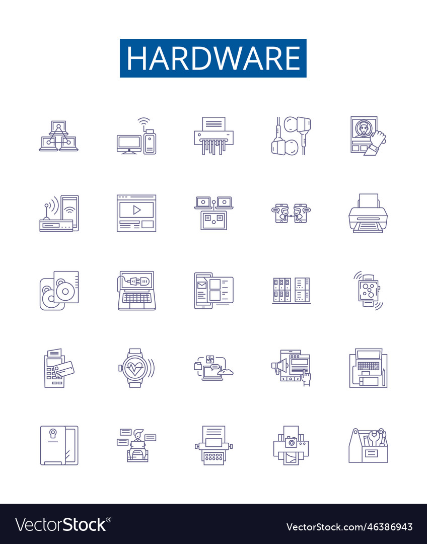 Hardware line icons signs set design collection