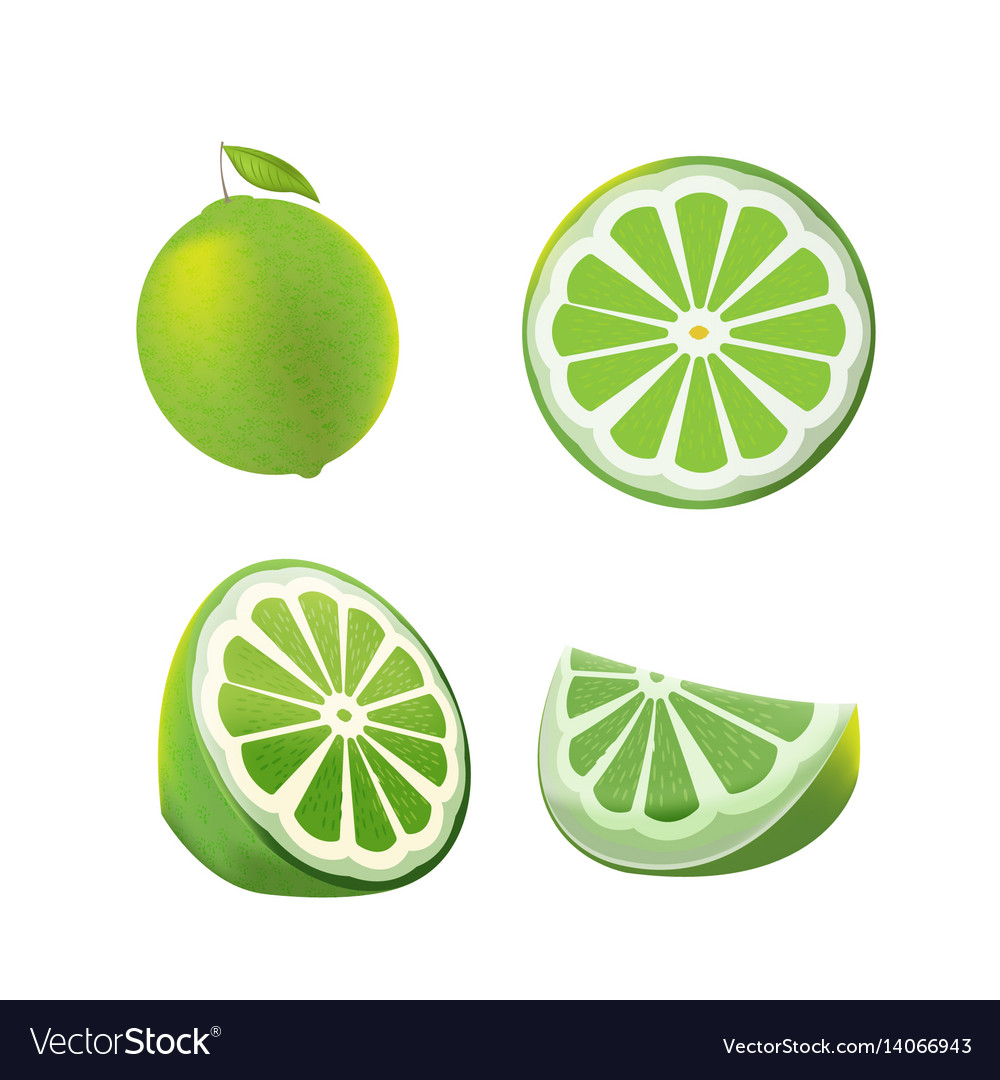 Lemon green fruit isolated set