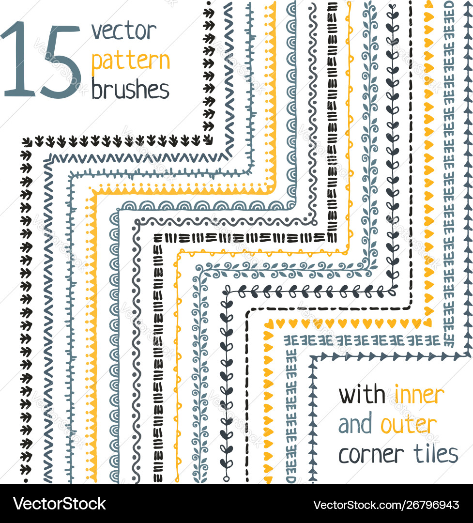 Pattern brushes set with corner elements Vector Image