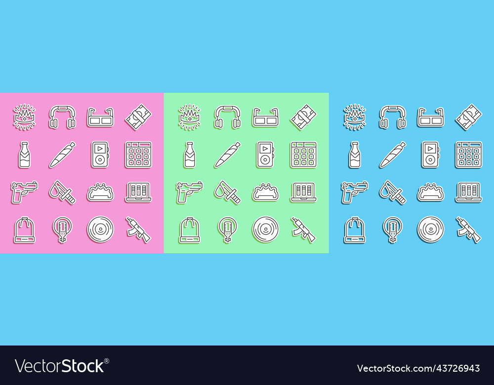 Set line submachine gun sound or audio recorder Vector Image Set line submachine gun sound or audio recorder