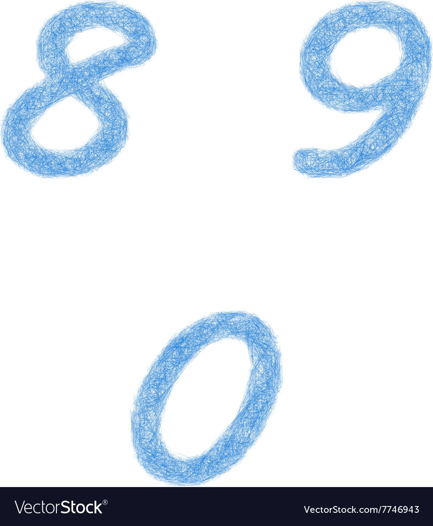 Sketch font set - numbers 8 9 0