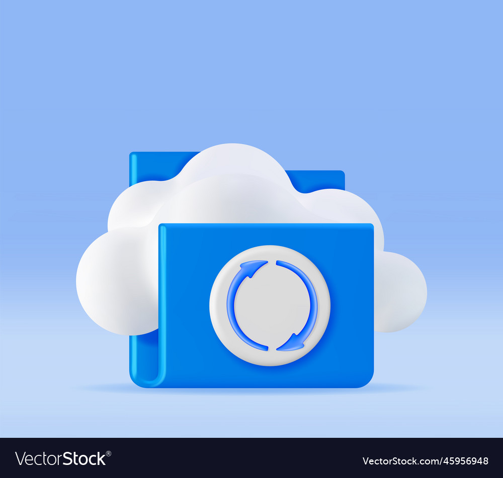 3d Ordner in Wolken mit Datei-Sync-Symbol vector image 3d Ordner in Wolken mit Datei-Sync-Symbol