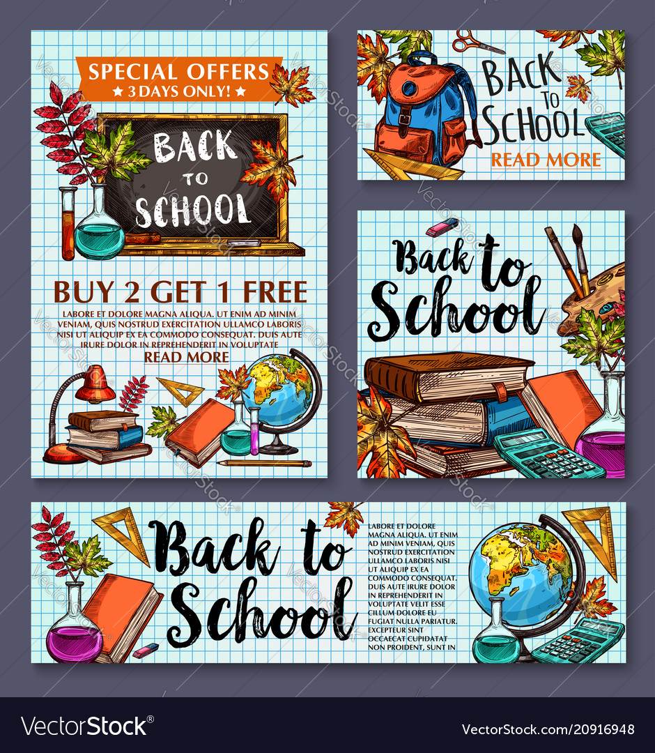 Back To School Sale Offer Poster Banner Royalty Free Vector