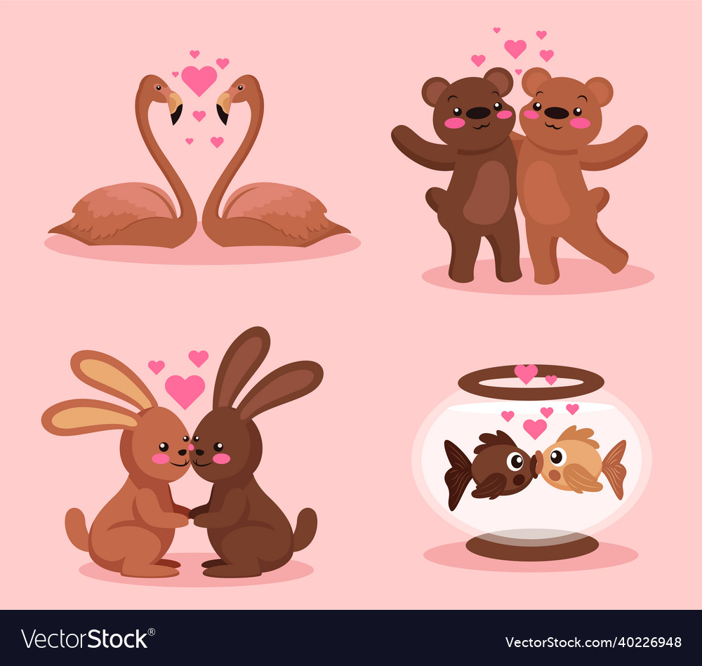 Bundle set of animal in love vector image Bundle set of animal in love